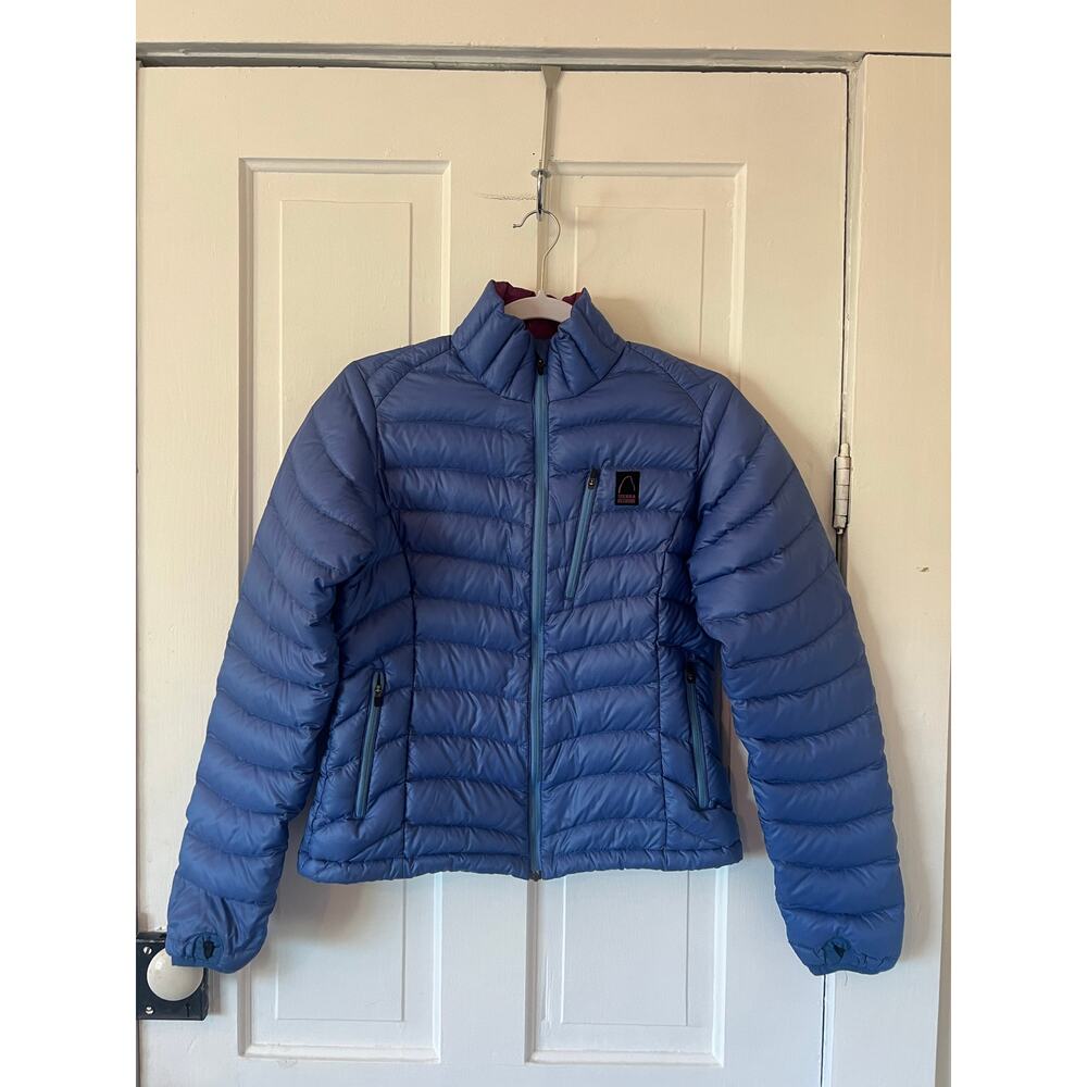Sierra Designs women's small down puffy jacket ski snowboard blue purple winter